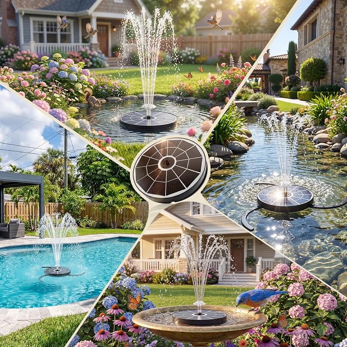 AISITIN 3.7W Solar Bird Bath Fountain Pump with Glass Panel, Upgraded 6.3" Solar Powered Water Pump for Outdoor, 4 Nozzles & Storage, Adjustable Bracket, for Pond, Garden, Aquarium, Hummingbird