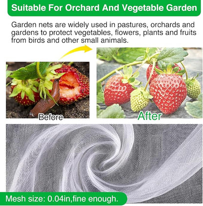 Garden Netting Kit - 10*50FT Ultra Fine Plant Netting Mesh Covers Row Net Protection For Tree Fruit Barrier Vegetable Fruits Flowers Shrubs Plant Covers (6 Pcs Garden Hoops & 18 Clips)