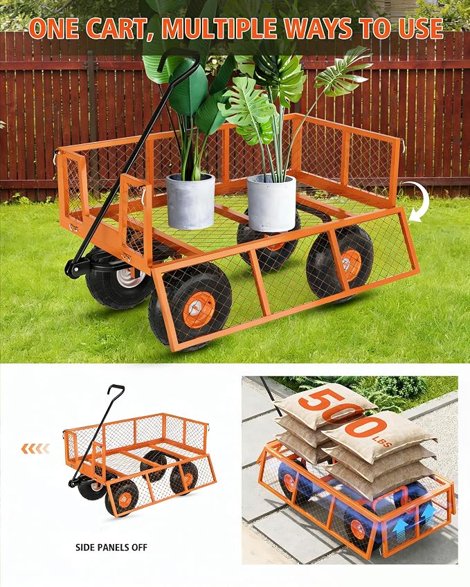 Heavy Duty Steel Garden Cart for Gardening Soil, Tools, and Plant Transport