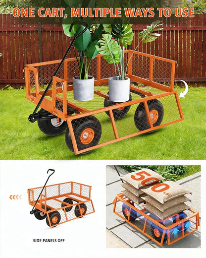 Heavy Duty Steel Garden Cart for Gardening Soil, Tools, and Plant Transport