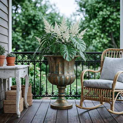 Worth Garden 24.5" H. Metal Urn Planters 1-Pack - Bronze Classic Antique Iron Plant Pots - Large Decorative Rustic Flower Pots for Outdoor Use - Traditional Urn Planter for Patio, Front Porch