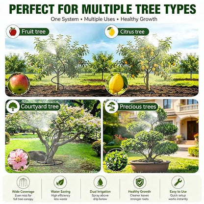 High-Flow Tree Irrigation System, 15FT 12mm Hose & 2Pcs 6.5FT Adjustable Nozzles, for Tree Roots & Canopies Irrigation, Leaf & Fruit Cleaning, Ideal for Fruit Trees & Ornamental Trees