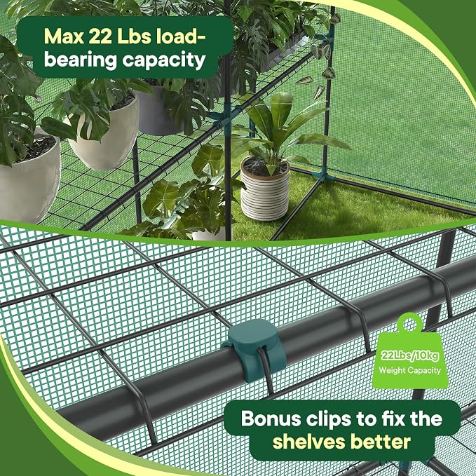 Sweetcrispy Outdoor Greenhouse, Walk-in Greenhouse with Durable PVC Cover, 2 Tier 8 Plant Shelves, 56"x56"x77" Portable Greenhouses for Outdoor Garden, Patio, Porch, Backyard Green Houses, Green