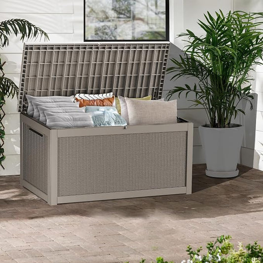 320 Gallon Outdoor Storage Box Waterproof, Lockable Resin Deck Box Large Storage Bin for Patio Furniture Cushion, Garden Tools, Pool Accessories, UV-Resistant Outside, Gray