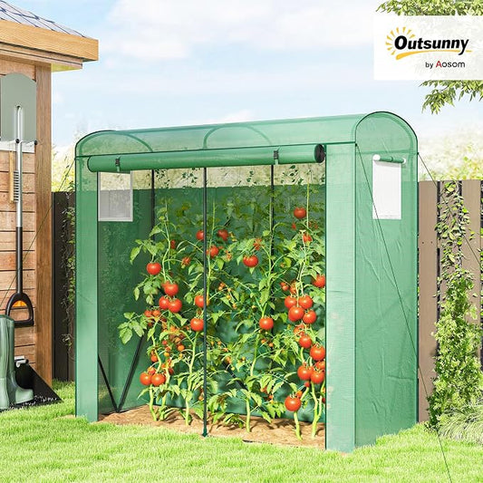 Outsunny Mini Greenhouse, Portable Greenhouse with Roll-Up Door and 2 Mesh Windows, Small Green House with PE Cover for Garden Patio Lawn, 78.7" x 29.5" x 74", Green