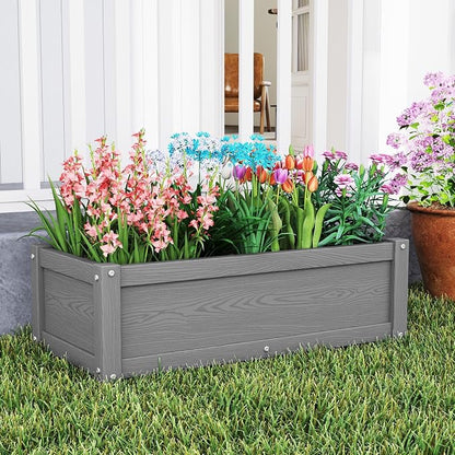 HDPE Raised Planter Box Outdoor,Rot-Resistant and Non-Cracking,Small Raised Beds for Gardening 29.5 * 14.4 * 9.8 in for Yard,Lawn,Outdoor Planter Boxes Rectangle with Drainage Holes Gray