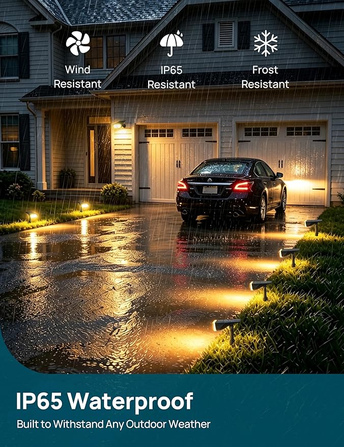 Linkind Solar Lights Outdoor Waterproof IP65, StarRay Dusk-to-Dawn Outdoor Solar Lights, 3 Lighting Modes Solar Spot Lights Outdoor for Garden, Yard, Landscape (Warm White, 4 Pack)