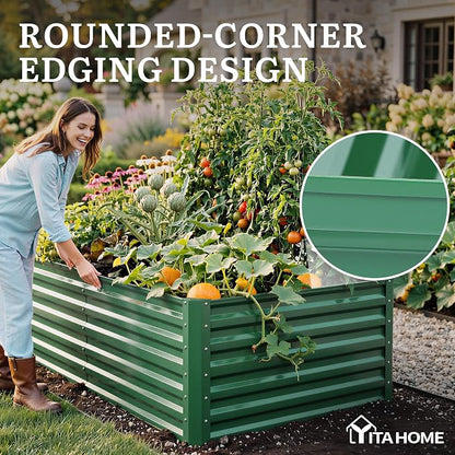 YITAHOME 6x3x2ft Galvanized Raised Garden Bed, Metal Planter Box with Safety Rubber, Gloves, Outdoor Flower Bed for Planting Plants Vegetables, Green