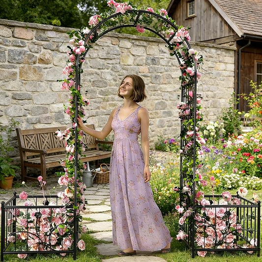 76" W x 86" H Black Metal Garden Arbor with Planter Boxes | Wedding Archway for Climbing Plants and Outdoor Ceremonies, Ideal for Lawn, Patio, Garden, or Backyard Decor