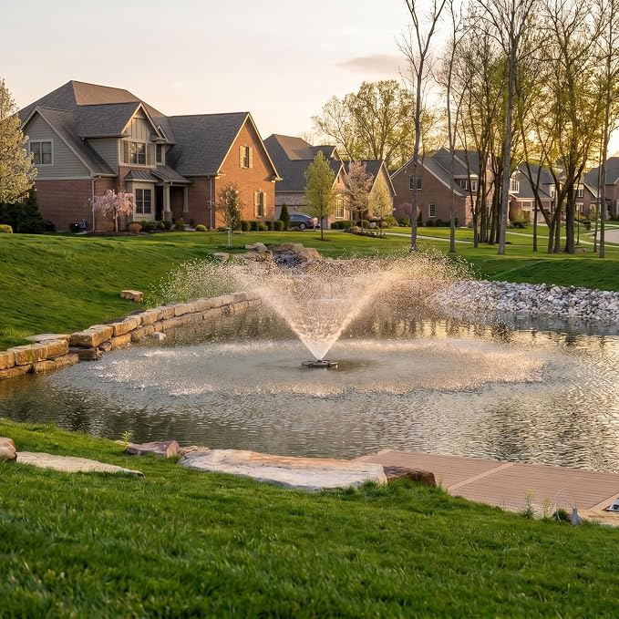 Half Off Ponds 1.5 HP Floating Fountain and Aerator | 12,500 GPH output, 11 spray patterns, White LED lights, 200 ft heavy-duty cord, Energy-efficient