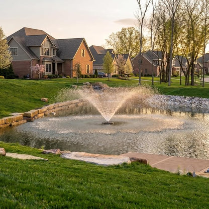 Half Off Ponds 1.5 HP Floating Fountain and Aerator | 12,500 GPH output, 11 spray patterns, White LED lights, 200 ft heavy-duty cord, Energy-efficient