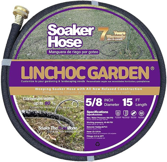5/8 Inch 15FT Soaker Hose - Flexible High Flow Design for Small Raised Beds, Patio Containers | Eco-Friendly Water-Saving & Root-Targeted
