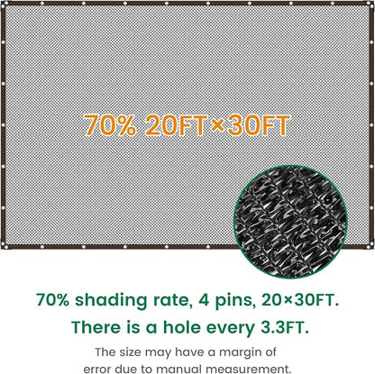 Shade Cloth, 20FT X 30FT 70% Black Outdoor Woven Sun Shade with Grommets, Durable Breathable Netting Shading Antifreezing for Patio, Garden, DIY Home, Plants Cover, Greenhouse, Dog Kennel