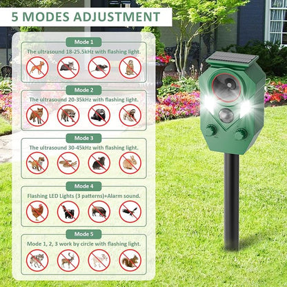 4-Pack Solar Powered Ultrasonic Animal Repeller, Outdoor Waterproof Deer Squirrel with Motion-Activated Sensor Strobe Light, for Cats, Raccoons, Skunks, Rabbits and More