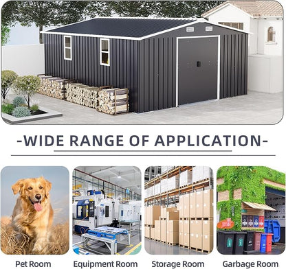 10x12 FT Outdoor Storage Shed Metal Garden Tool Shed with 2 Windows,Waterproof Tool Shed W/Sliding Door & Vents,for Bike Storage,Dark Gray