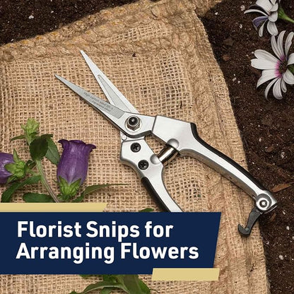 Pruning Shears - Garden Scissors Florist Snips - 2.5” Blades - Flower Scissors for Cutting Fresh Flowers, Trimming, or Harvesting Herbs or Fruit - Pruners for Gardening Tools by Kings County Tools