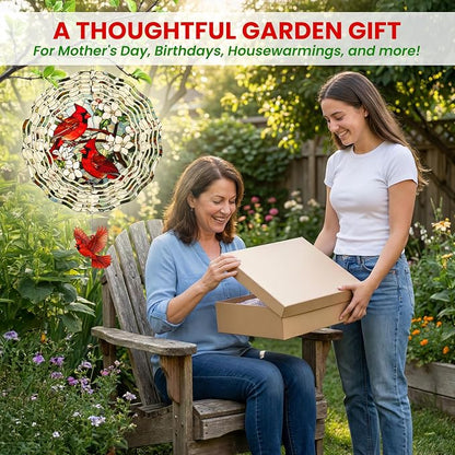 FLAGWIX Cardinal Gifts for Women Men - Cardinal Decor 3D Stainless Steel Wind Spinners Outdoor 12 in - Garden Spinners Outdoor, Cardinals Wind Spinner for Garden Decor, Gardening Gifts for Mom Grandma