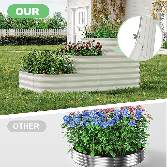 IDEALHOUSE 3-Tier Galvanized Raised Garden Bed 60.6x42.1x30.7 Inch, Exclusive Layered Planting Design for Shallow & Deep Root Plants, Eliminates Root Competition, Maximize Vertical Space, White