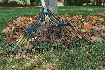 True Temper Steel Tine Leaf Rake with Hardwood/Steel Handle for Lawns, Gardening, and Dethatching, 22 Tines, Black