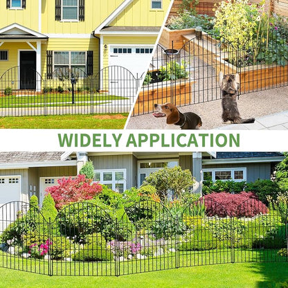 Blingluck Decorative Metal Garden Fence with Gate Lock 5 Panels, 32in (H) x 11.8ft (L) No Dig Dog Fence Outdoor for Yard, Temporary Rustproof Metal Wire Rabbit Dog Garden Border Fencing for Patio