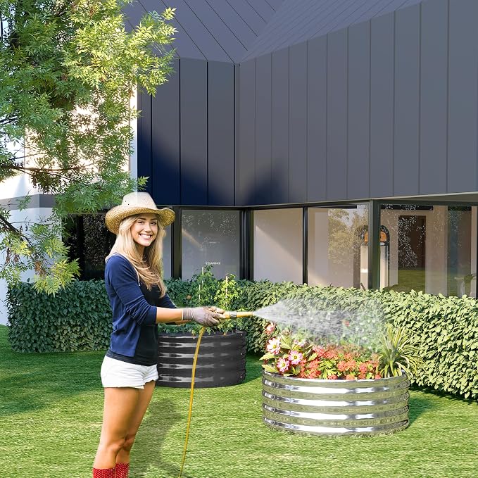 DIIYIV 2PCS 4x4x1FT Galvanized Raised Garden Bed, Outdoor Metal Vegetable Flower Planter Box Silver