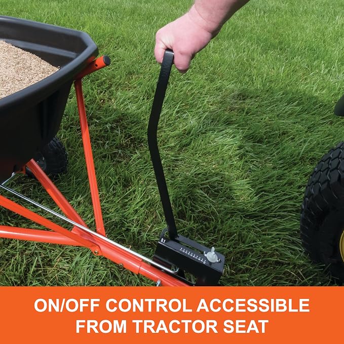 Agri-Fab Tow Behind Broadcast Spreader for Seed, Fertilizer, Salt and Ice Melt, 110 lb Capacity Lawn and Garden Spreader with 10 Ft Spread Width