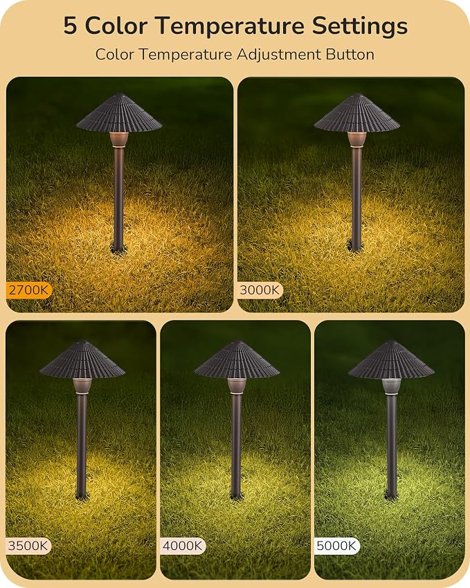 EDISHINE 5CCT Low Voltage Pathway Lights Wired, 2700K/3000K/3500K/4000K/5000K LED Landscape Path Lights, 12V 3W 160LM Waterproof Outdoor Landscape Lighting for Yard Garden Walkway, Aluminum, 4 Pack