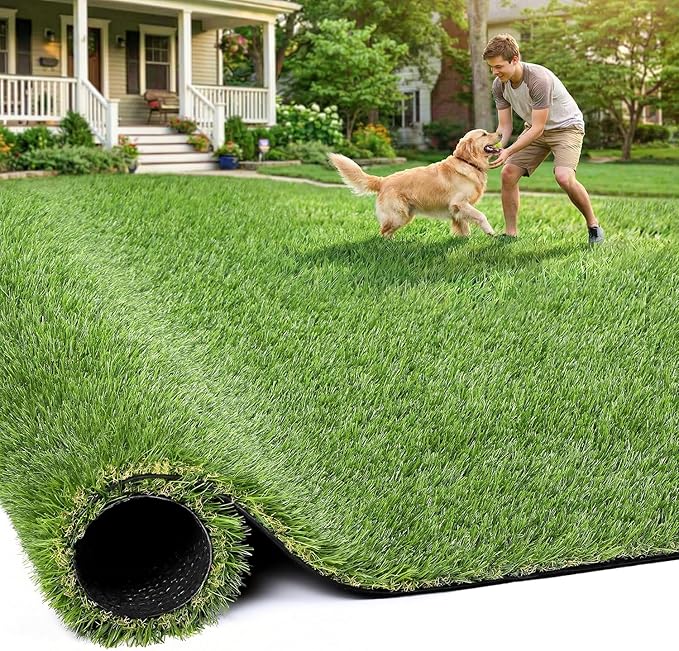 Artificial Grass Rug Indoor Outdoor, 7 x 15FT Faux Grass Turf with Drainage Holes, Realistic Artificial Lawn Rug Dog Pets Mat, Turf Carpet for Garden Lawn Landscape Balcony Patio Backyard Decor