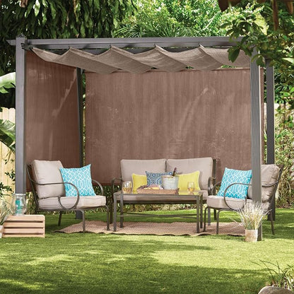 Coolaroo Outdoor Roller Shade with Wand - 95% UV Block Breathable Light Filtering Shade for Patio or Porch, Fade-Resistant, Easy-Clean Fabric, 10ft x 8ft, Walnut
