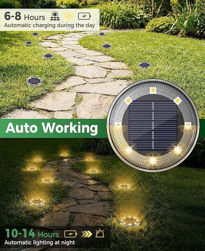 LOTMOS 30 Pack Solar Ground Lights Outdoor, 8 LED Solar Flat Lights IP68 Waterproof Disc Light, Landscape Lighting Solar Powered for Garden Yard Path Driveway Lawn Patio Walkway, Warm White