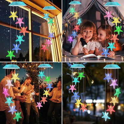 Solar Starfish Gift for Mom Grandma Girls, Colorful Solar Wind Chimes for Outside, Outdoor Decorative Mobile Lights for Garden, Yard, Patio, Window, Party, Outdoor Decorations