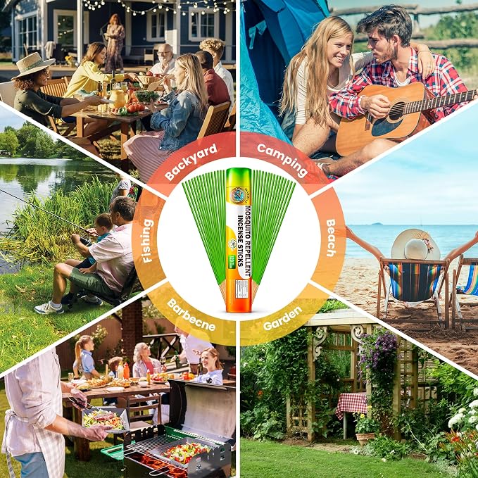Mosquito Repellent Outdoor Patio (120 PCS), Plant-Based Incense Sticks with Rosemary, Lemongrass & Citronella for Camping Essentials, Hiking, Yard