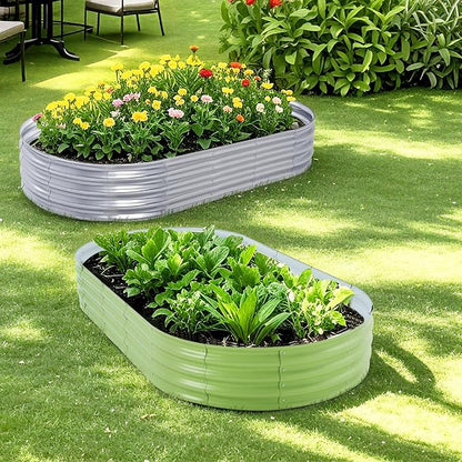 Galvanized Raised Garden Bed Kit, Planter Garden Boxes Outdoor, Oval Large Metal for Vegetables Fruits, Flowers Planter Boxes, Easy Assembly Garden Bed Kit (Silver, 8×4×1FT (1-Pack)