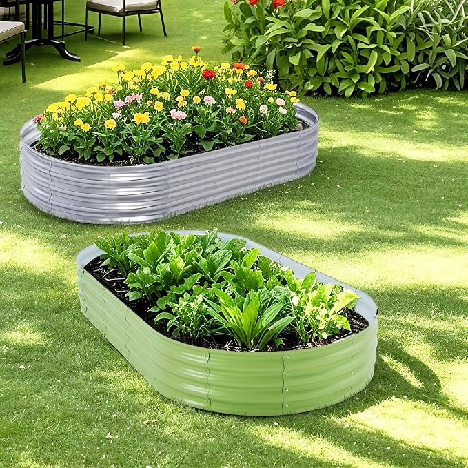 Galvanized Raised Garden Bed, 8x4x1 FT Thickening Planter Boxes Outdoor, Raised Beds for Gardening, Easy Assembly Large Garden Bed for Vegetables, Fruits, Flowers (2-Pack)