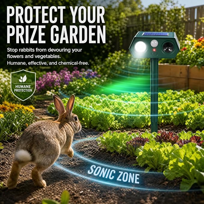 2026 Sonic Fortress Pro Deer Repellent Devices, Solar Ultrasonic Racoon Squirrel Repellent Outdoor Motion Activated Animal Repeller Cat Deterrent Light to Scare Rabbit Skunk Dog Out of Garden Yard(4)