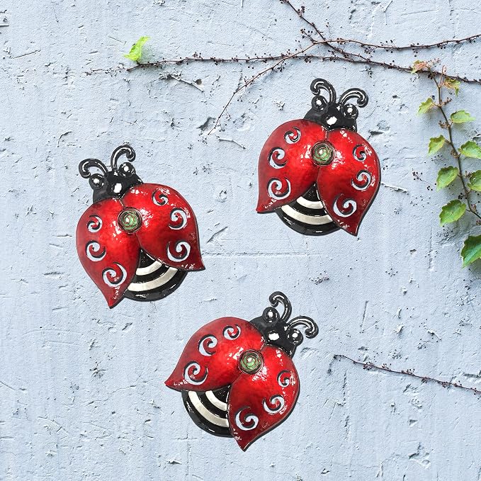 Metal Ladybugs Wall Art Decor, Large Ladybugs Wall Sculpture, Garden Decor | BVLFOOK; Hanging for Outdoor; Garden décor; Yard décor; Lawn Patio; 9.5 * 7 Inch, 3 Pack; Gift for Family
