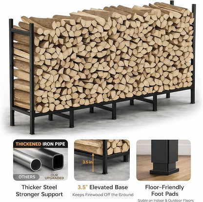 CADUKE Outdoor Firewood Rack 5.3ft, Heavy Duty Metal Wood Rack for Indoor Fireplace & Fire Pit, Adjustable Log Holder with 10 Support Legs, Wood Storage Organizer