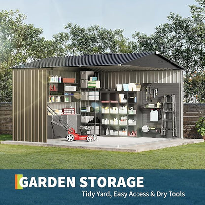 10 X 10 FT Outdoor Storage Shed,Metal Garden Sheds&Outdoor Storage, Lockable Gable Roof Garden Tool Shed, All-Weather Resistant Storage Unit for Bikes, Ladders, Patio Supplies & Garden Essentials