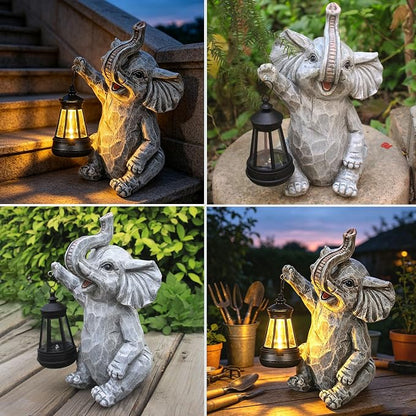 Garden Statues Elephant Solar Figurine Decor Outdoor Waterproof Lights, Yard Decorations, Garden Decor Unique Birthday Housewarming Gifts for Mom (Elephant 2)