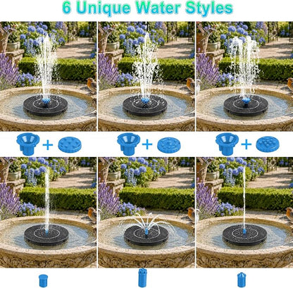 3.5W Solar Fountain Pump, Solar Bird Bath Fountain with 6 Green & 6 Black & 6 Blue Nozzles, Solar Water Pump for Outdoor Garden Patio Small Pond Fish Tank Landscape Decoration
