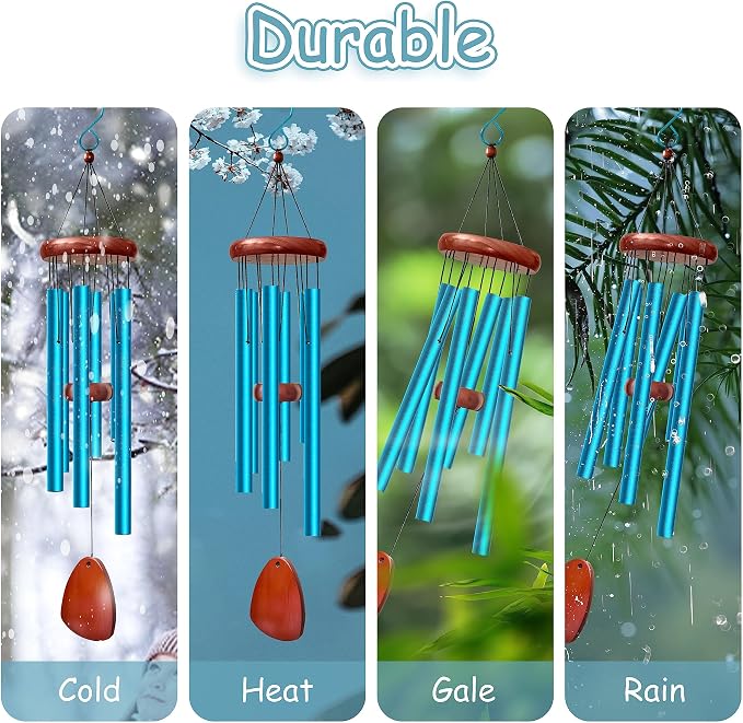 28" Wind Chimes for Outside. Deep Tone Lovely Wind Chimes with 6 Aluminum Tubes Courtyard Decoration. Windchimes Outdoor Create an Enjoyable Atmosphere & Give Mom a Gift(Blue)
