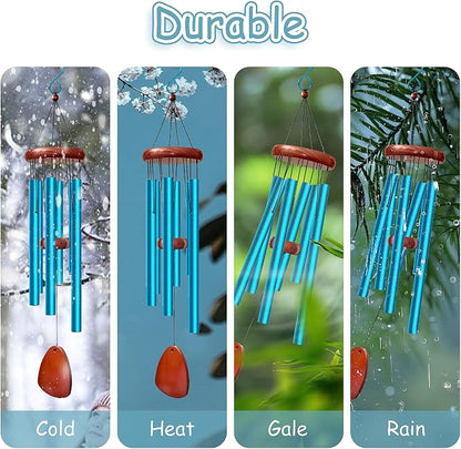 28" Wind Chimes for Outside. Deep Tone Lovely Wind Chimes with 6 Aluminum Tubes Courtyard Decoration. Windchimes Outdoor Create an Enjoyable Atmosphere & Give Mom a Gift(Blue)
