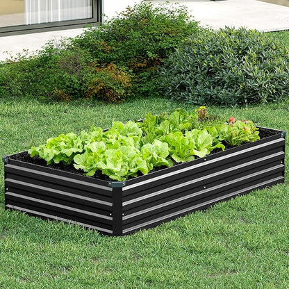Vengarus 2PCS 8x2x1ft Galvanized Raised Garden Beds Kit,Planter Box Black | Galvanized Steel, Rectangular Metal Planter Raised Beds, Vegetables, Herbs, Flowers, Easy Assembly, Rustproof Safe Backyard