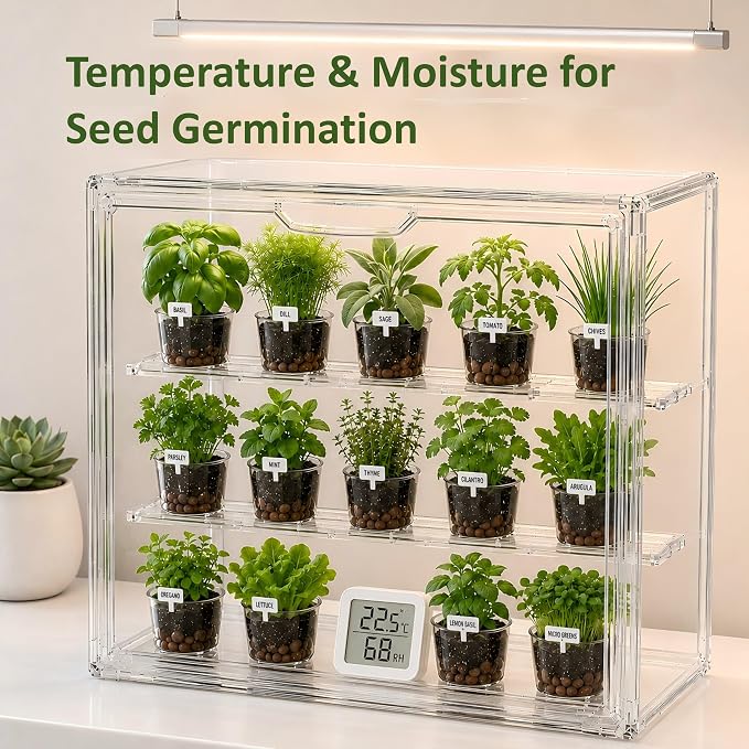 Mini Greenhouse for Indoor, Clear Stackable Green House with Magnetic Door & Adjustable Drainage Dividers, Tabletop Portable Greenhouse for Small Plants Nursery Germination and Display (1 Pack)
