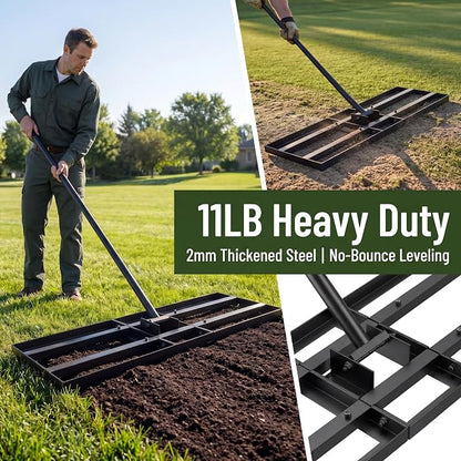 Lawn Leveling Rake - 35 x 10 Large Rake for Soil, Heavy Duty Yard Leveling Rake, 6.5FT Long Handle, 2mm Thickened Stainless Steel Lawn Leveler, Wide Ground Leveling Tool for Dirt and Sand, with Gloves