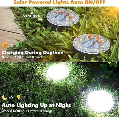 Joomer Solar Ground Lights Outdoor Waterproof, 16 Pack 8 LED, White | Solar Powered Garden Lights Disc Landscape Lighting Outdoor for Patio Pathway Lawn Yard Driveway Walkway outside