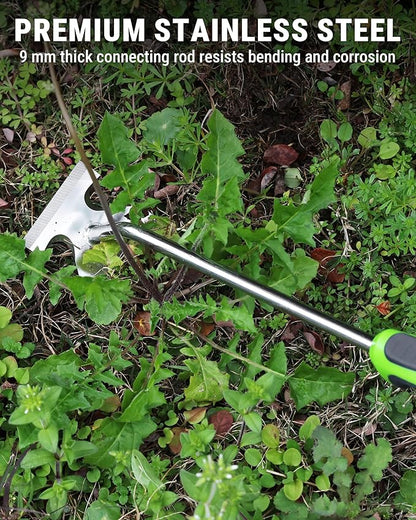 WORKPRO 15-Inch 6-Tine Weed Puller Tool for Deep Root Removal | Stainless Steel Hand Weeder with Ergonomic Soft Grip for Removing Dandelions and Deep-Rooted Weeds in Lawn, Garden and Yard