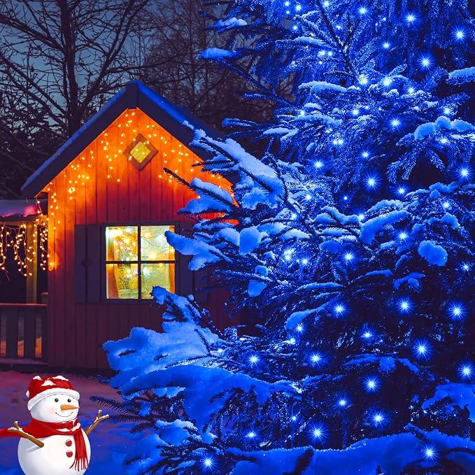 JMEXSUSS 2 Pack Solar String Lights Outdoor, Total 66 FT 200 LED, Blue | Waterproof, 8 Modes, Solar Christmas Lights for Outside Patio Christmas Tree Garden Yard Xmas Decorations