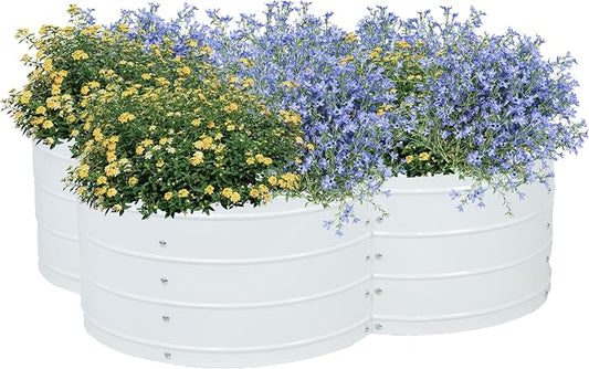 Sunnydaze Galvanized Raised Garden Bed - Outdoor Planter Box for Backyard or Patio - Steel Metal Raised Bed for Gardening Vegetables, Flowers, Herbs - 43 x 43 x 12 in - Ivory White - Clover