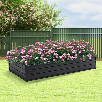 Thanaddo Galvanized Raised Garden Bed 6x3x1ft Outdoor Planter Box Galvanized Steel Garden Bed Kit for Vegetables, Flowers, Herbs and Succulents Black